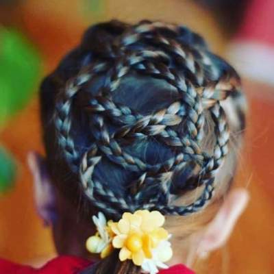 Braided Flower Back With Ponytail