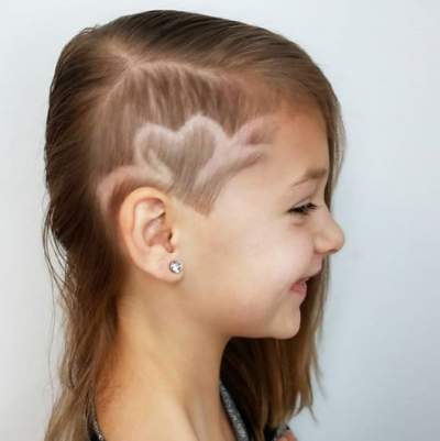 Side Parted Hairstyle With Heart Shaped Design On The Side